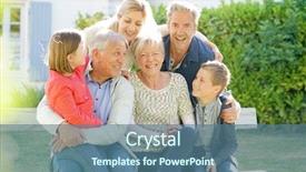  Presentation with family - Presentation featuring grandkids - portrait of intergenerational family sitting background and a ocean colored foreground