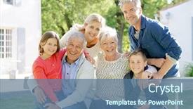  Presentation with family - Presentation design enhanced with grandkids - portrait of intergenerational family sitting background and a ocean colored foreground