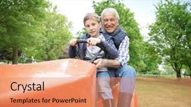  Presentation with man riding big bike motor - Cool new PPT theme with grandkids - senior man with grandkid riding backdrop and a coral colored foreground