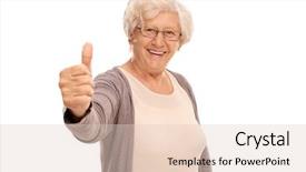  Presentation with grandma - Beautiful PPT theme featuring grandma - elderly woman giving a thumb backdrop and a  colored foreground