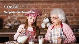  Presentation with milk - Colorful slide deck enhanced with grandma - senior grandmother with granddaughter drinking backdrop and a tawny brown colored foreground