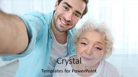  Presentation with selfie - Slide deck featuring grandma - young man taking selfie background and a light blue colored foreground