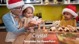  Presentation with grandma - Slides with grandma-and-grandchildren-preparing-xmas background and a coral colored foreground