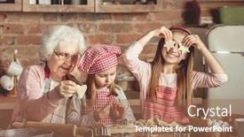  Presentation with grandma - PPT layouts having grandma-teaching-granddaughters-to-bake background and a coral colored foreground