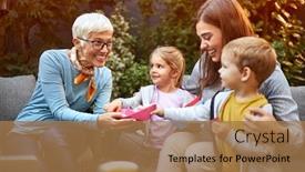  Presentation with sailboat - Colorful slide deck enhanced with grandmom-with-children-playing backdrop and a coral colored foreground