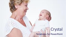  Presentation with floral border over white - Presentation consisting of grandmother and baby over white background and a sky blue colored foreground