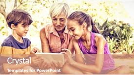  Presentation with bible for kids - PPT theme having grandmother and grand kids using background and a coral colored foreground