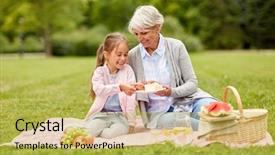  Presentation with family - Beautiful slides featuring grandmother and granddaughter having picnic backdrop and a yellow colored foreground