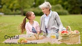  Presentation with free family - Colorful PPT layouts enhanced with grandmother and granddaughter having picnic backdrop and a yellow colored foreground
