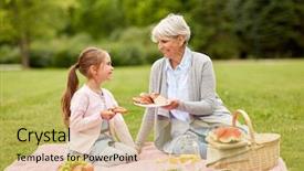  Presentation with family - Cool new presentation theme with grandmother and granddaughter having picnic backdrop and a  colored foreground