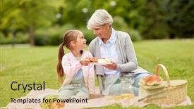  Presentation with free family - Cool new presentation theme with grandmother and granddaughter having picnic backdrop and a yellow colored foreground