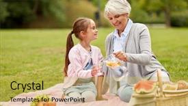  Presentation with summer drinking water - Beautiful PPT theme featuring grandmother and granddaughter having picnic backdrop and a yellow colored foreground