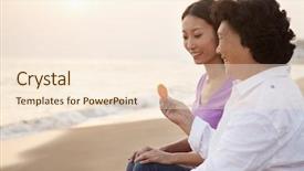  Presentation with seashell - Slide set featuring grandmother and granddaughter looking at seashell background and a lemonade colored foreground