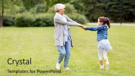  Presentation with family - Slide deck consisting of grandmother and granddaughter playing game background and a yellow colored foreground