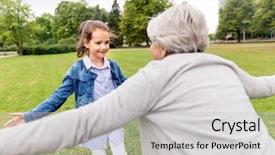  Presentation with meeting family - PPT theme with grandmother and granddaughter playing game background and a light gray colored foreground