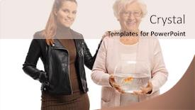  Presentation with goldfish - Beautiful PPT theme featuring grandmother-and-granddaughter-posing backdrop and a lemonade colored foreground