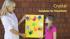  Presentation with colorful hand prints - Presentation theme enhanced with grandmother-and-granddaughter-showing-colorful background and a tawny brown colored foreground