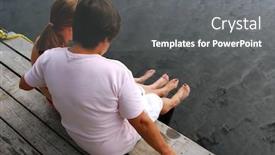  Presentation with dock - PPT theme with grandmother and granddaughter sitting on boat dock and dipping feet in water background and a gray colored foreground