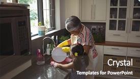  Presentation with kitchen sink splash - Beautiful PPT theme featuring grandmother and granddaughter washing utensil backdrop and a  colored foreground