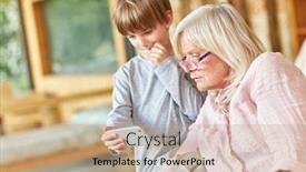  Presentation with text message - PPT layouts having grandmother-and-grandson-read-together background and a coral colored foreground