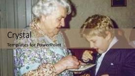  Presentation with vintage christmas - PPT theme having grandmother and great-grandson blessing background and a coral colored foreground