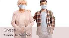  Presentation with face masks - Colorful PPT layouts enhanced with grandmother-and-teenage-grandson backdrop and a soft green colored foreground