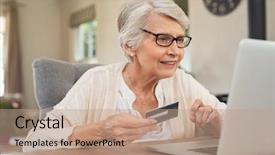  Presentation with pensioner - Audience pleasing slides consisting of grandmother doing shopping on ecommerce backdrop and a coral colored foreground