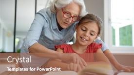  Presentation with homework - Cool new PPT theme with grandmother-helping-grandkid-with-homework backdrop and a coral colored foreground