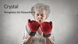  Presentation with battle - Beautiful PPT layouts featuring grandmother is ready to fight backdrop and a light gray colored foreground