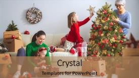  Presentation with happy birthday frame holiday - Colorful theme enhanced with grandmother mother and child decorating backdrop and a coral colored foreground