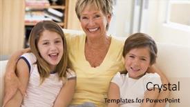  Presentation with african american grandmother - Presentation theme enhanced with grandmother posing with grandchildren background and a coral colored foreground