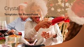  Presentation with cracker - Presentation theme with crackers - grandmother pulling christmas cracker background and a coral colored foreground