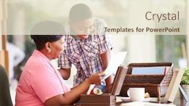  Presentation with forensic science document examination - Presentation theme enhanced with keepsake - grandmother showing document to grandson background and a lemonade colored foreground