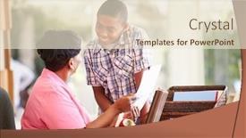  Presentation with antique document - Presentation theme featuring keepsake - grandmother showing document to grandson background and a lemonade colored foreground