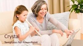  Presentation with teach - Amazing slide deck having grandmother teach young girl backdrop and a  colored foreground