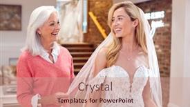  Presentation with daughter - Slide deck featuring grandmother-watching-adult-daughter-choosing background and a coral colored foreground