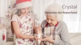 Presentation with decorate - Amazing presentation theme having grandmother with granddaughter in santa hat decorate cookies with cream together backdrop and a lemonade colored foreground