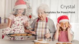  Presentation with baking cookies - Slide set with grandmother with granddaughters in santa hats baking cookies background and a lemonade colored foreground