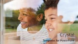  Presentation with home garden - Slides having grandmother-with-grandson-at-home background and a coral colored foreground