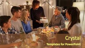  Presentation with dinner party - Colorful theme enhanced with grandpa - dinner party and celebration concept backdrop and a tawny brown colored foreground