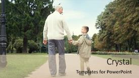  Presentation with elderly cats - Slide set featuring grandpa - elderly man with grandson background and a soft green colored foreground