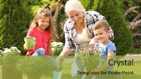  Presentation with elderly woman in nursing - Colorful presentation enhanced with grandpa - elderly woman with grandchildren working backdrop and a yellow colored foreground