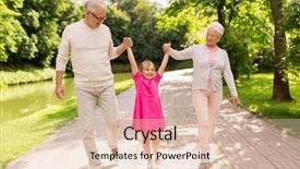  Presentation with generation family farm - Presentation enhanced with grandpa - family generation and people concept background and a lemonade colored foreground