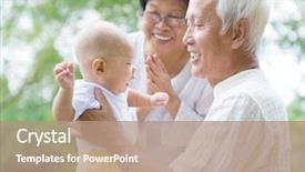  Presentation with happy baby - Presentation theme consisting of grandpa - happy asian grandparents playing background and a coral colored foreground