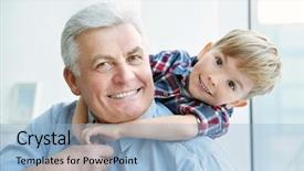  Presentation with how to be happy - Presentation design consisting of grandpa - portrait of happy senior man background and a  colored foreground