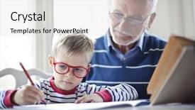  Presentation with company - Slides having grandpa and grandson enjoying each background and a light gray colored foreground