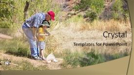  Presentation with beautiful moraine lake - Presentation theme featuring grandpa fishing with his grandson background and a coral colored foreground