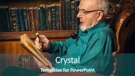  Presentation with old book - Audience pleasing presentation theme consisting of grandpa memories - old intelligent man reading backdrop and a ocean colored foreground