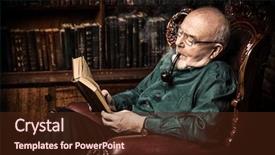  Presentation with old book - Slide set having grandpa memories - old intelligent man reading background and a tawny brown colored foreground