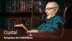  Presentation with feather and old book - Presentation theme featuring grandpa memories - old intelligent man reading background and a  colored foreground
